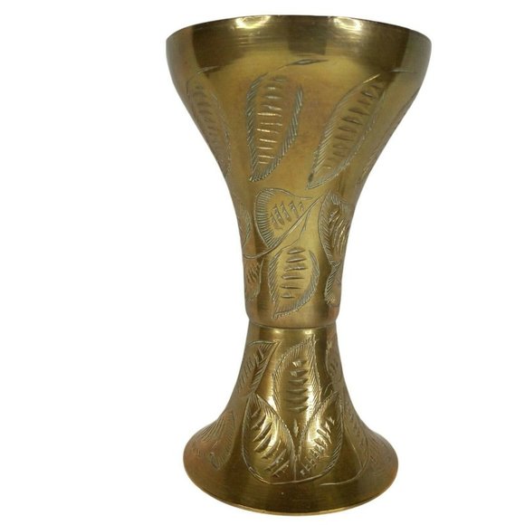 Vintage Sarna Brass Vase India 4.75" Flower Leaves Hand Etched 415T - Picture 5 of 5